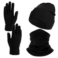 Winter Beanie Hat Neck Warmer Neck Gaiter Touchscreen Glove Set Cold Black