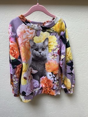 Molo Cat & Floral Print Organic Cotton Long Sleeve Sweater (Size 6)
