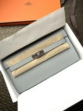 New Hermes Kelly To Go PHW Wallet WOC Bleu Glacier Epsom Leather With  strap