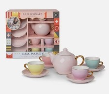 FAO Schwarz Hand-Glazed Ceramic Tea Party Set - 9pc BPA-Free Pretend Play