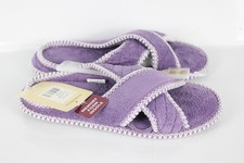 Muk Luks Women's Ada Chenille Criss Cross Slippers M 7-8 Lilac Ivory Memory Foam
