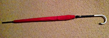 Umbrella Vintage Red Silver Metal Curved Handle Made Italy SH HS Snap Sheath 34"