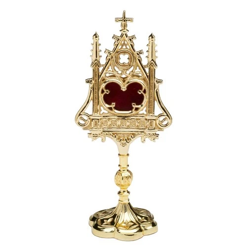 Reliquary brass house altar with Luna relic holder monstrance gold church home