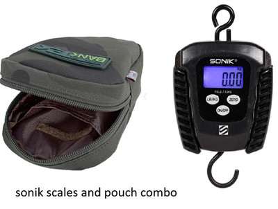 Sonik Digitale Klappwaage UND Pouch Bank Tek Elektronisches Wiegen Karpfen 110lb 50kg