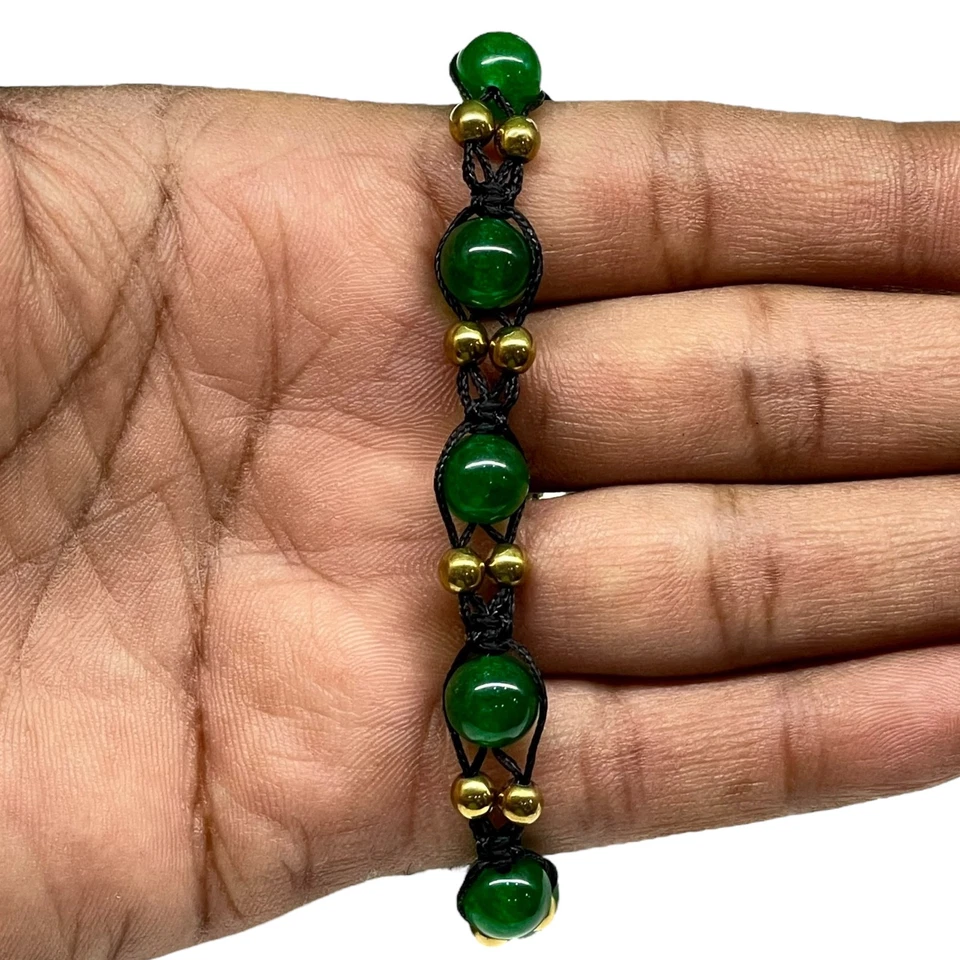 7,5 Zoll Grüner Onyx Perlen Armband Handgefertigt 8mm Edelstein Boho Schmuck - Bild 4 von 4