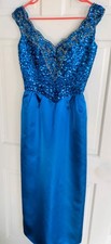 Mike Benet Blue Satin Sequin Beaded Long Gown Dress Sweetheart Size 2/Small