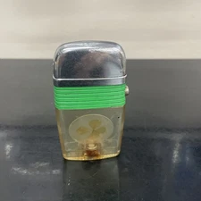 VTG Scripto VU-LIGHTER Chrome Flip Top Green Band 4-Leaf Clover RARE