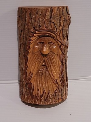 Vintage Handcarved Tree Spirit Old Man Rustic Face Wizard Wall Hanger Art MCM