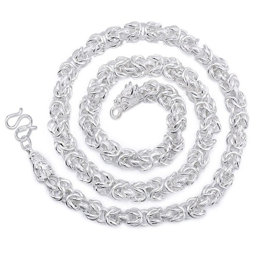 Fine S999 Silver Necklace Man's Women Unique Hollow Dragon Head Chain 22inchL - 第 1/6 張圖片