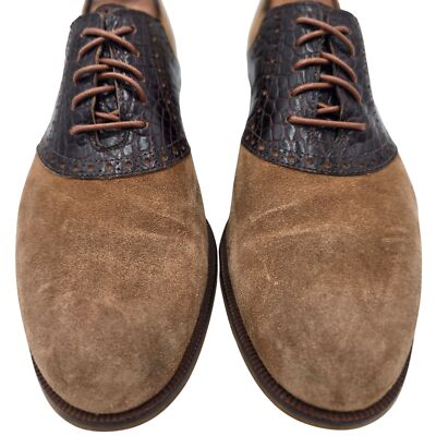 Cole Haan Suede W/ CHOCOLATE Brown Leather Croco-Look Oxfords Size 8.5 Cole Haan 9.5M Tan Brown Suede Leather Dress Shoes Saddle  main image 4