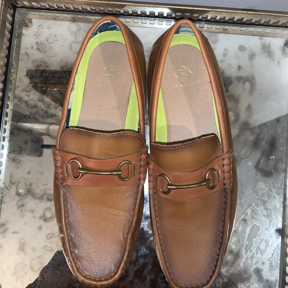 Mocasines de conducción La Milano para hombre 10 jaspe tostado II detalle de broca de cuero Foto 2 de 4