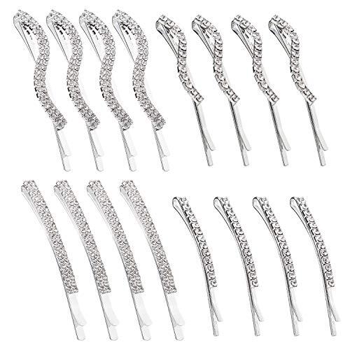 16-Piece Clear Rhinestone Bobby Pins Crystal Metal Hair Clips