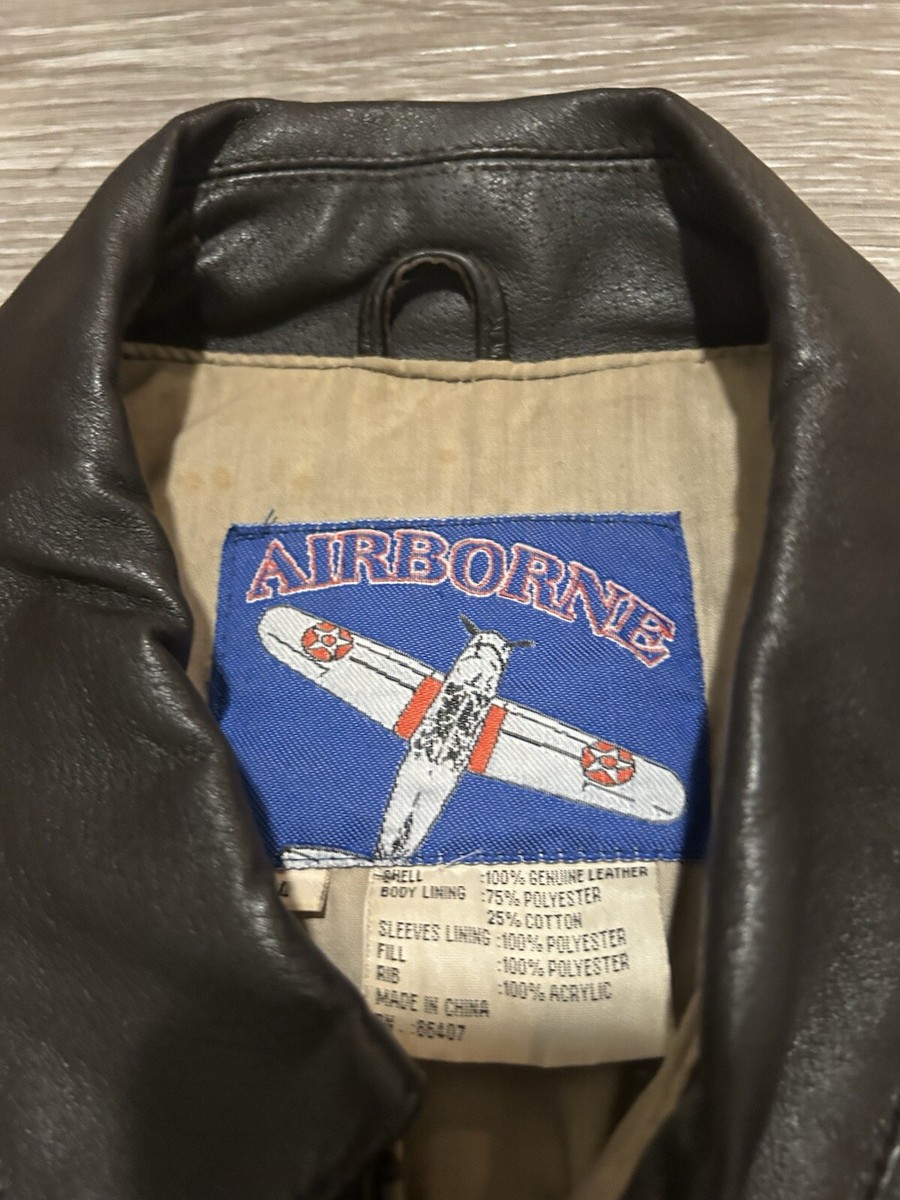 Vintage Airborne Leather Jacket Adult L Black Painted 80s Vintage Airborne Leather Jacket Adult L Black Painted 80s
