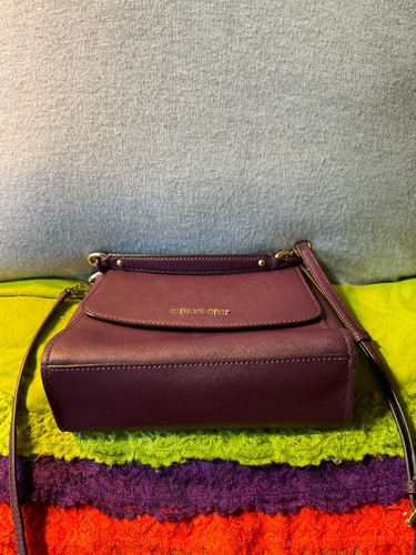 Michael Kors Wine Aubergine Saffiano Leather Flap Snap Chain Hobo Crossbody - Picture 6 of 12
