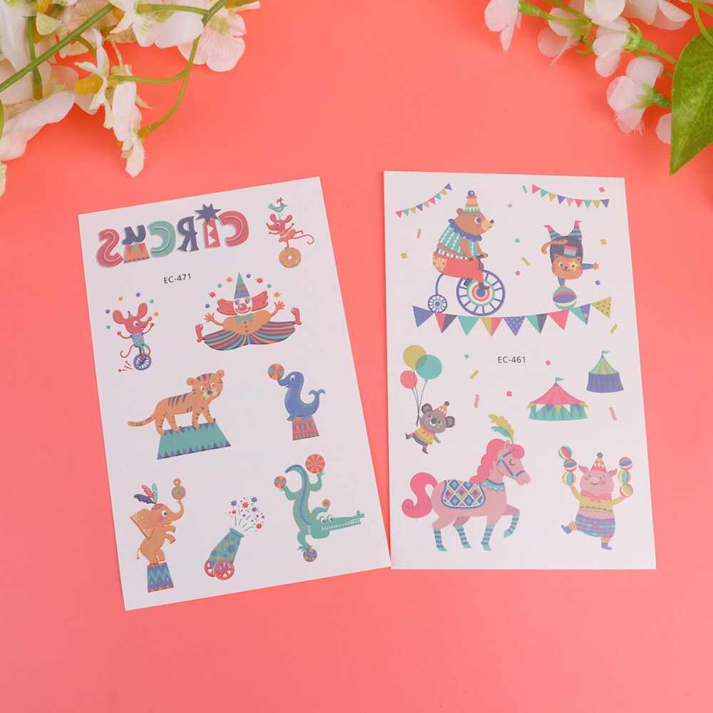Zirkus-Kinder-Tattoos – 15 Bögen Mit Wasserfesten Temporären Tattoos (200 Stück) Für Geburtstag, Karneval & Party