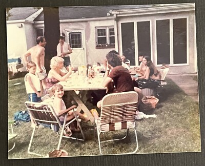 FOUND VINTAGE PHOTO PICTURE 80s People Outdoors Having A Picnic 1984
