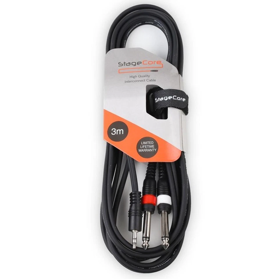 STAGECORE HIGH QUALITY 3.5mm Mini STEREO Jack to 2x 6.35mm 1/4" MONO Male Plugs Cable 3M