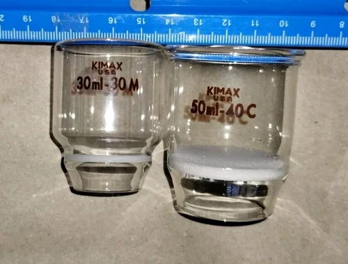 LOT of 2 Kimax Gooch Filtering Crucible 30ml-30m Medium & 50ml-40c Coarse Frit