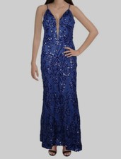 Betsy Adam Women's Blue Full Length Sequined Evening Dress Size 4