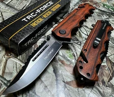 8" Tac Force Spring Assisted Tactical Rescue Outdoor Pocket Knife Wood Handle