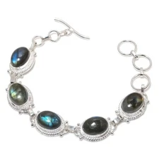 Labradorite Gemstone Handmade 925 Sterling Silver Bracelets Size 7-8"