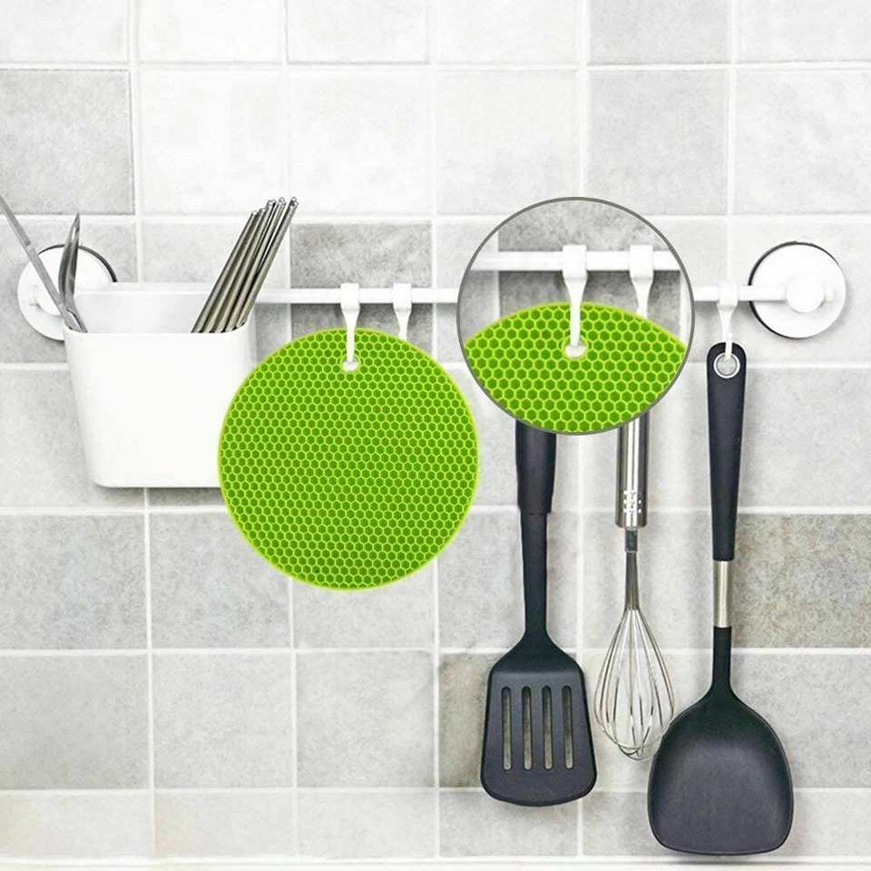 Juego de 2 soportes redondos de silicona para ollas posavasos almohadillas calientes multiusos resistentes al calor Foto 4 de 4