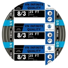 8/3 NM-B Non-Metallic Sheathed Cable Stranded Wire Equivalent to Romex (25 Ft)