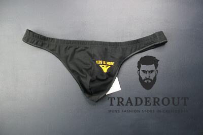 H.E.Arts LESS IS MORE custom Print Men HOM black thong underwear size L XL