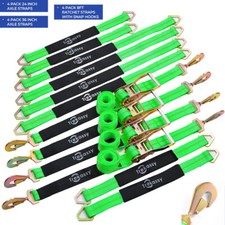 12 Pack Axle Straps Car Trailer Hauler Ratchet Tie Down Strap Tire Straps Green