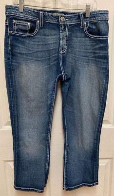BKE BUCKLE Women's Taylor Cropped Blue Stretch Denim Jeans (Size 32x24)