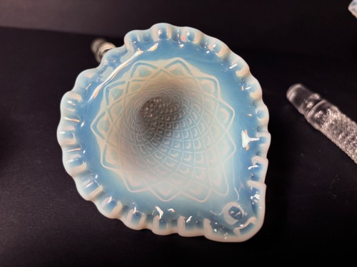 🎁 Vintage Fenton Epergne Opalescent Aqua Crest Diamond Lace 3-HORN - Bild 9 von 15
