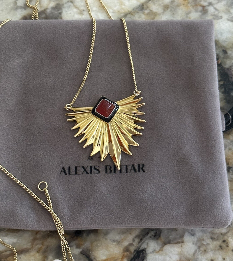 100% Authentic Alexis BITTAR Vitreum Carnelian, Enamel, Gold Spike