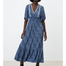 Zara Paisley Printed Midi Dress Blue Small