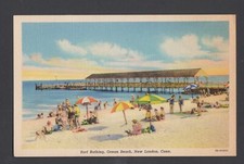 border linen postcard Surf (sun) Bathing, Ocean Beach, New London, Connecticut