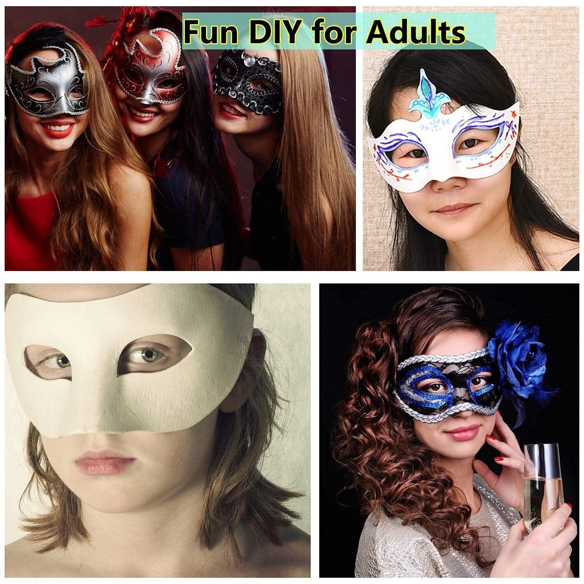 LYCN 30 Stück Weiße Papiermasken – Vollgesicht, Für DIY, Halloween, Cosplay, 15x Männlich & 15x Weiblich