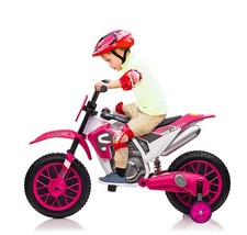 TOBBI Electric 12V Kids Ride On Motorcycle Dirt Bike w/ Training Wheels,2 Speeds