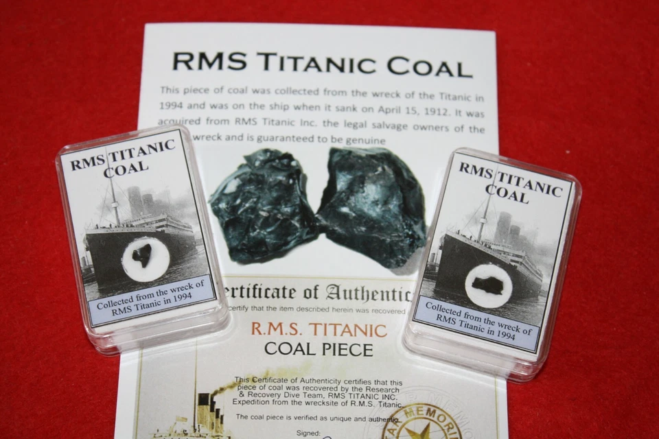A Piece of History - RMS Titanic coal fragment w/ ID card collected 1994 display - Image 2 of 4