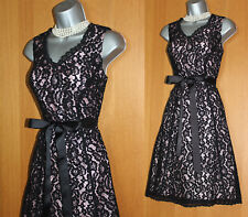 Jacques Vert Black Lace Fit  Flare Knee Length Formal Party Race Dress 10 12