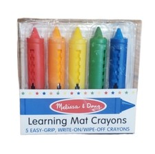 Melissa  Doug Learning Mat Crayons - 5 Colors Easy Grip Write on/Wipe Off NEW