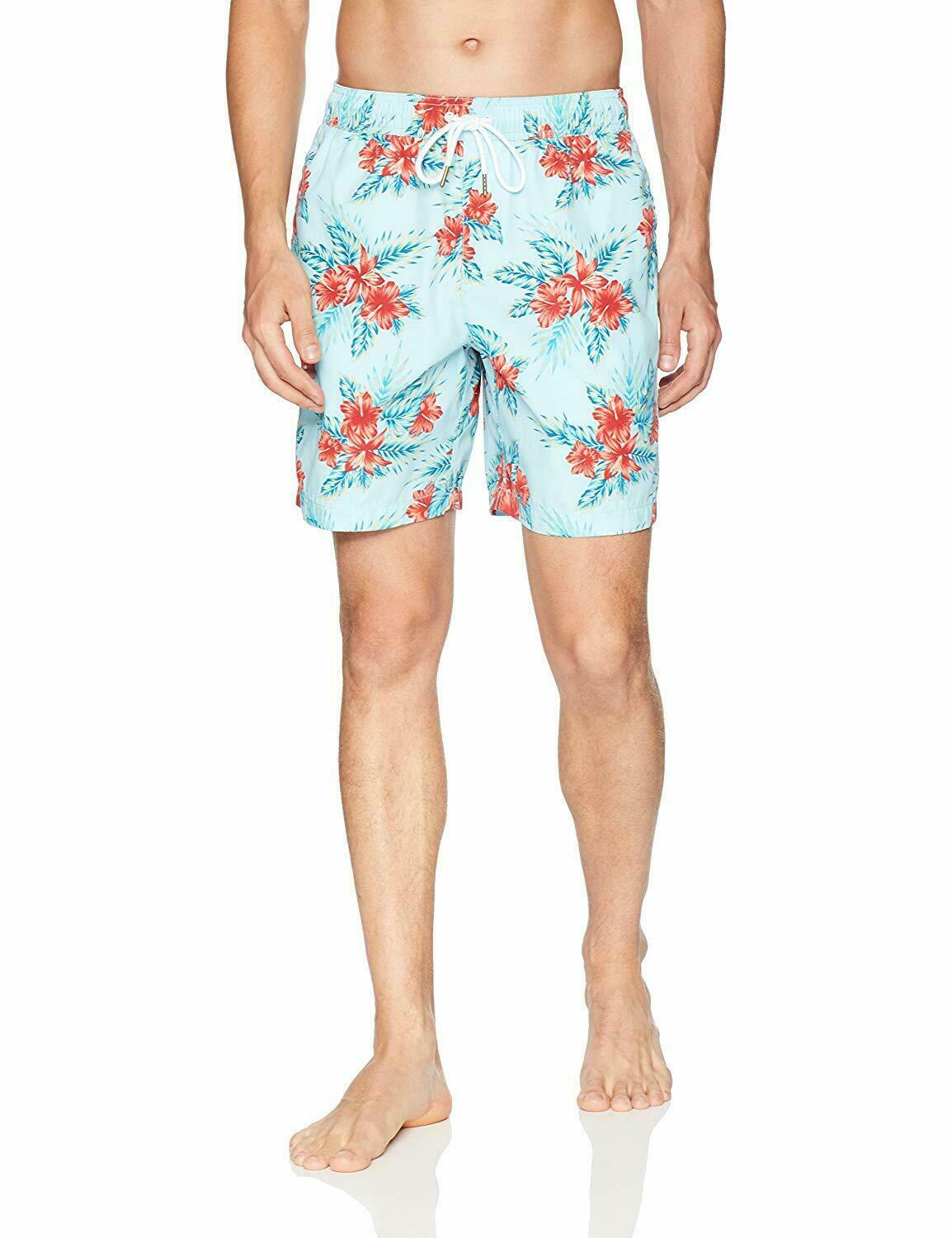 Goodthreads Men's 7" Inseam Swim Trunk, Blue Floral, Large S