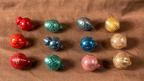 Vintage Antique Glass Christmas Multicolored Small Ornaments Indent Hand Blown - Picture 2 of 12