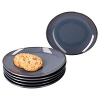 MäSer 6X Natural Kuchenteller Oval Steingut 6 Personen FrüHstüCks-Teller Blau