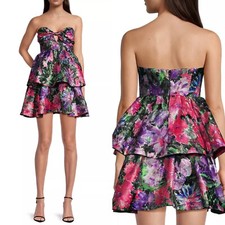 NEW MILLY Strapless MULTI Louisa GARDEN FLORAL Tiered Cocktail Mini DRESS 4