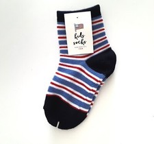 Made for Retail Unisex Kids Socks Size 5-6.5 Patriotic Blue Red Stripe 1 Pair