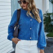 Femme Moelleux Pull Manteau Cardigan Haut Court Long Manche Décontracté Hiver