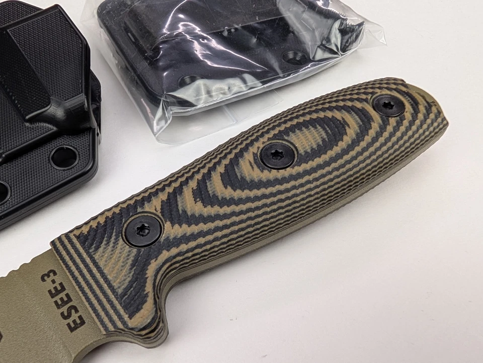 ESEE Knife Model 3 Dark Earth Carbon Steel Blade Black/Brown 3D G10 Handle USA - Image 3 of 4