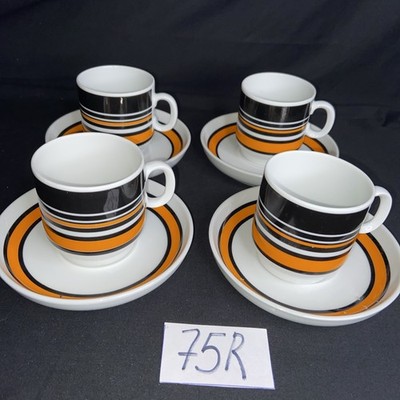 Thomas Porzellan Scandic Schwarz Orange 4 Kaffeetasse mit Untertasse Top Zustand