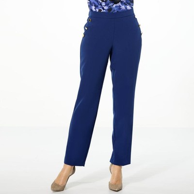 Iman Global Chic Woven Wide Leg with Button Details Deep Water Blue L New