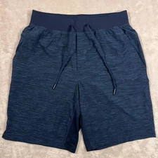 Lululemon T.H.E. Shorts Mens Medium Heather Iron Blue Lined Elastic Waist Active
