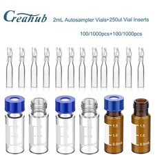 1000PCS 2ml Clear/Amber Vials Screw Caps PTFE w/Writing Area 250uL Vials Inserts